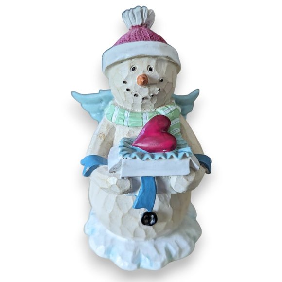 Winter Wishes Kohls Wood-looking Resin Angel Snowman with Heart and Bouncy Wings - Picture 2 of 8